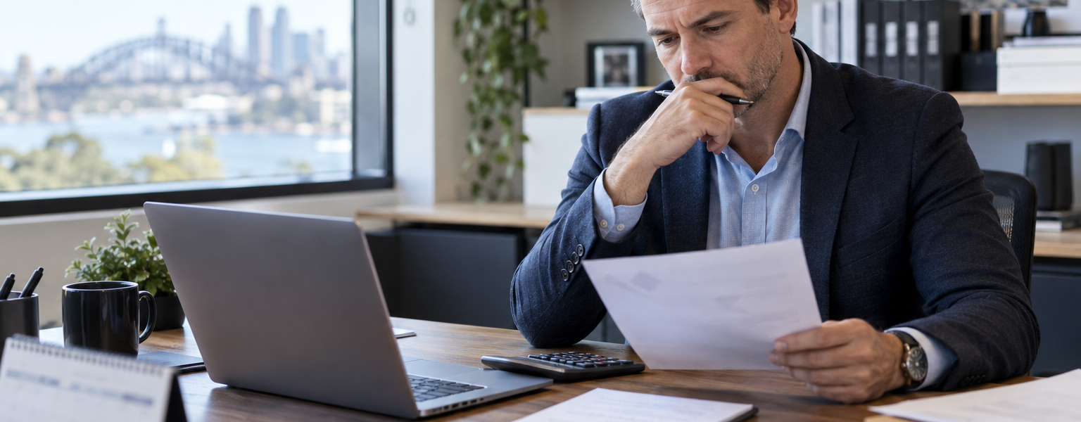 Director reviewing an urgent tax notice